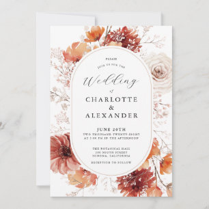 Invitation Boho Fall Foliage Mariage Terracotta Rust Flowers