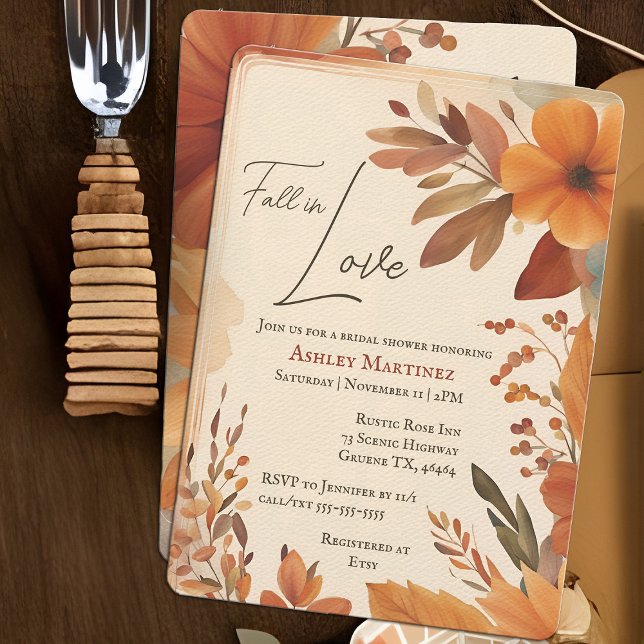 Invitation Boho Fall In Love Automne Orange Fête des mariées (Boho Fall floral bridal shower invitation)