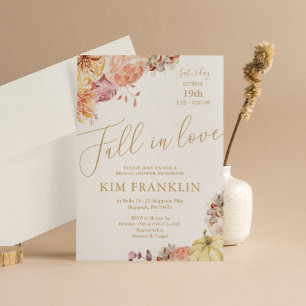 Invitation Boho Fall in Love Floral and Gold Fête des mariées