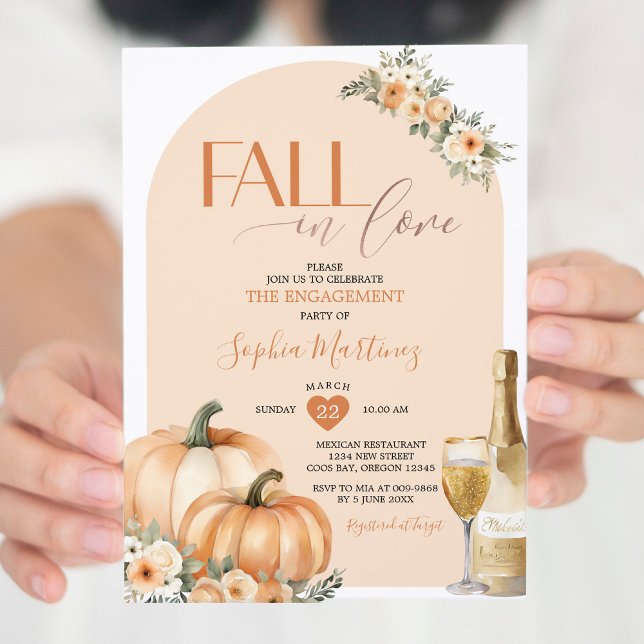 Invitation Boho Fall In Love Floral Citrouille Engagement Par (Créateur téléchargé)