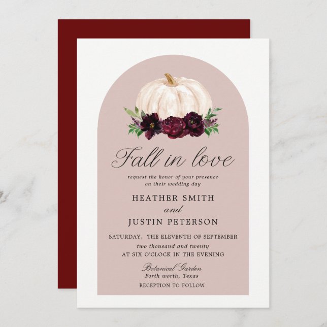 Invitation Boho Fall In Love Floral Citrouille Mariage (Devant / Derrière)