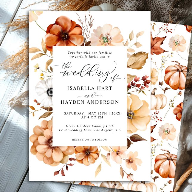 Invitation Boho Fall Rust Beige Floral Citrouille Mariage (Créateur téléchargé)