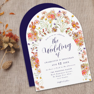 Invitation Boho Fall Rustic Floral Arch Mariage bleu marine