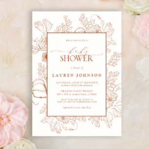 Invitation Boho Fall Terracotta Floral Line Baby shower d'art