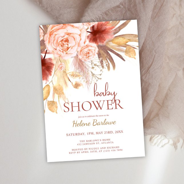 Invitation Boho Fall Watercolor Baby shower (Boho Floral Watercolor Baby Shower Invitation)