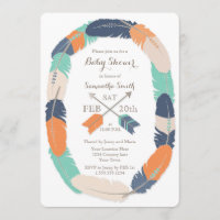 Boho Feather & Arrow Navy Orange Baby shower Turqu