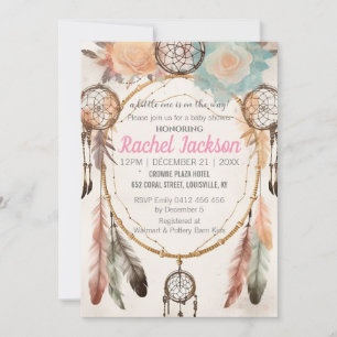 Invitation Boho Feather Dreamcatcher Baby shower aquarelle