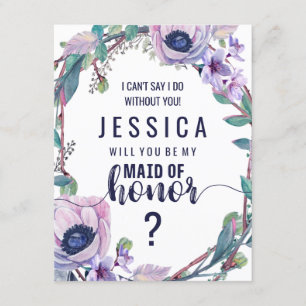 Invitation Boho Feather & Floral Will you will be My Maid of