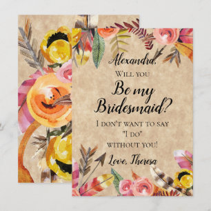 Invitation Boho Feathers Flèches Fleurs Mariage rustique