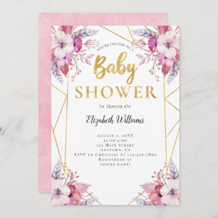 Invitation Boho Feathers Fleurs Baby shower de cadre géométri