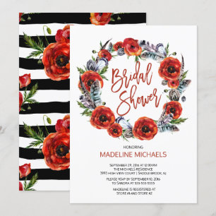 Invitation Boho Feathers Poppy Floral Fall Fête des mariées