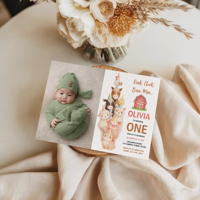 Invitation Boho Ferme Animal 1er Anniversaire | Douce Ferme R (Boho Farm Animal 1st Birthday |Cute Rustic Barnyad Invitation
)