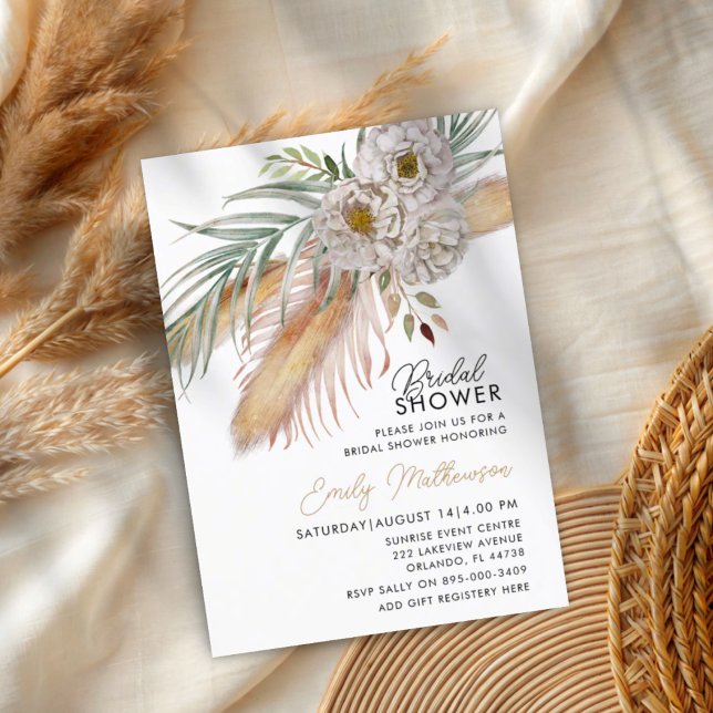 Invitation Boho Fête de Mariage avec Herbe de la Pampa et Fle (Créateur téléchargé)