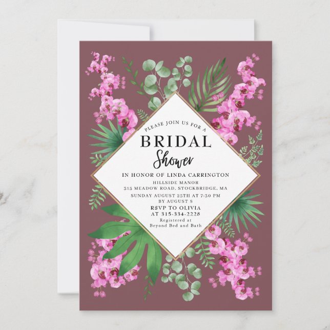 Invitation Boho Fête des mariées Tropical Floral QR Code Viol (Devant)