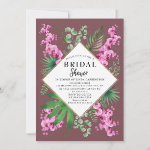 Invitation Boho Fête des mariées Tropical Floral QR Code Viol