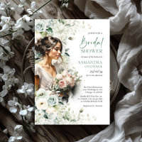 Boho feuillage vert blanc roses beauté mariée