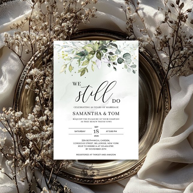 Invitation Boho feuillage vert nous faisons encore voeu renou (Greenery foliage boho we still do vow renewal invitation)