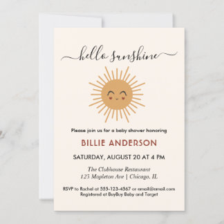 Invitation Boho fille minimaliste Bonjour Sunshine baby showe