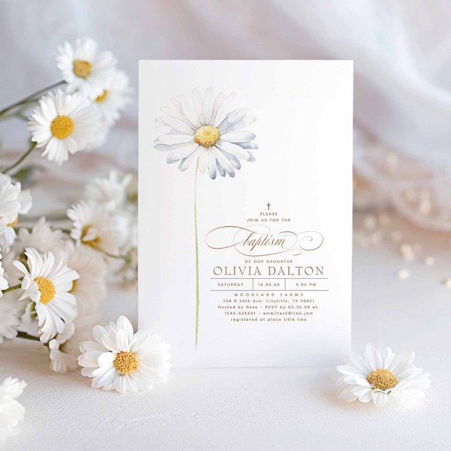 Invitation Boho Fleur Blanc Fleurs sauvages Baptême Thématiqu (Wildflowers Baptism Invitations)