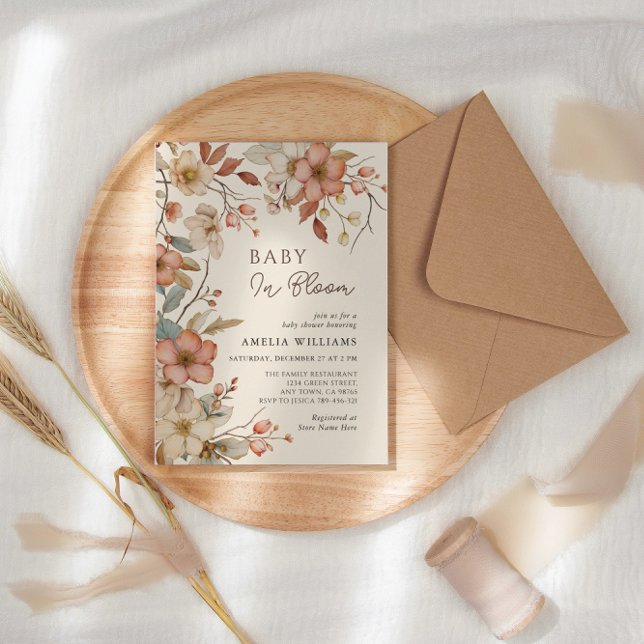 Invitation Boho Fleur de Saisons Blanche Baby Shower (Créateur téléchargé)