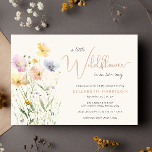 Invitation Boho Fleur sauvage Aquarelle Taupe bébé fille Douc