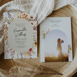 Invitation Boho Fleur sauvage Arch Photo Graduation Party