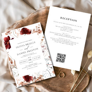 Invitation Boho Fleur sauvage Automne tout en un QR Code Mari