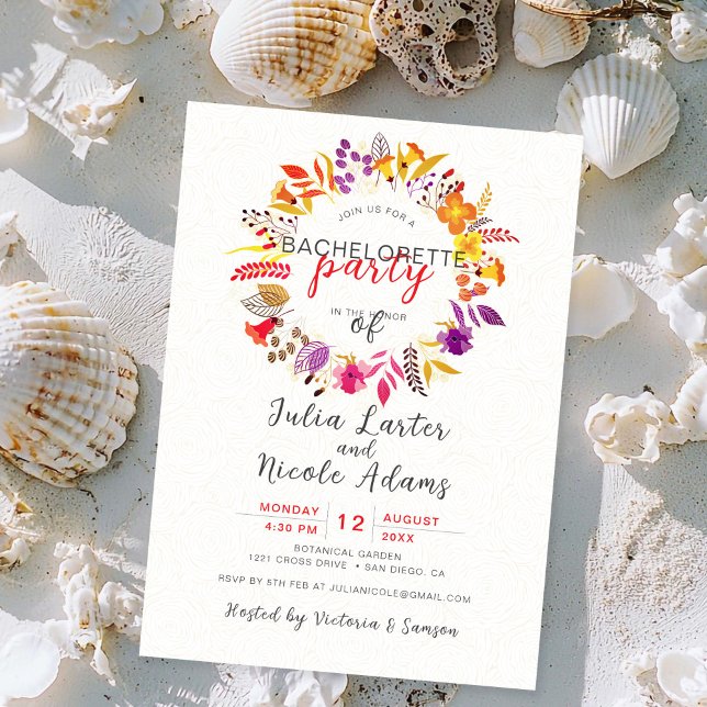 Invitation Boho Fleur sauvage Automne Wreath Bachelorette Par (Créateur téléchargé)