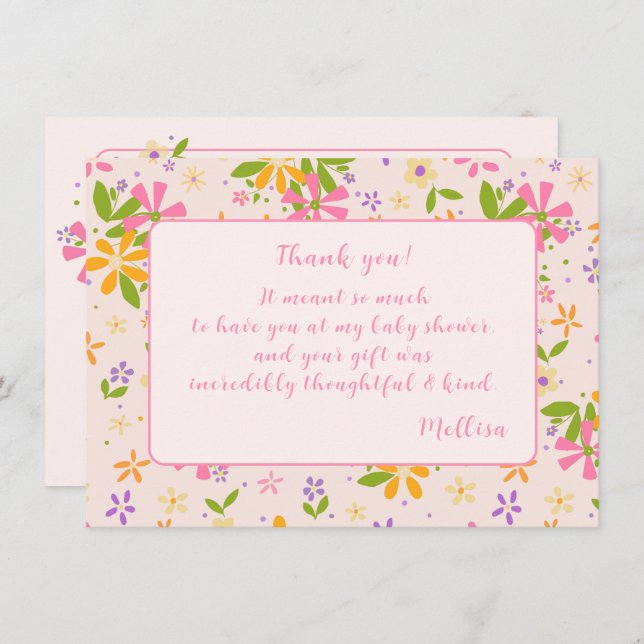 Invitation Boho Fleur sauvage Baby Girl Douche Merci Note (Devant / Derrière)