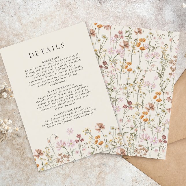 Invitation Boho Fleur sauvage Beige Garden Détails du mariage (Créateur téléchargé)