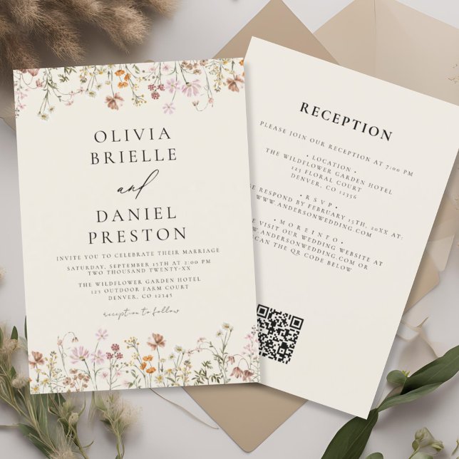 Invitation Boho Fleur sauvage Beige Garden Mariage (Créateur téléchargé)