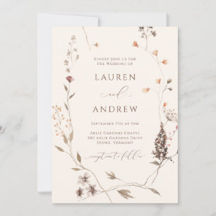 Invitation Boho Fleur sauvage Beige Minimaliste Mariage