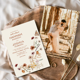 Invitation Boho Fleur sauvage Beige Photo Jardin Mariage