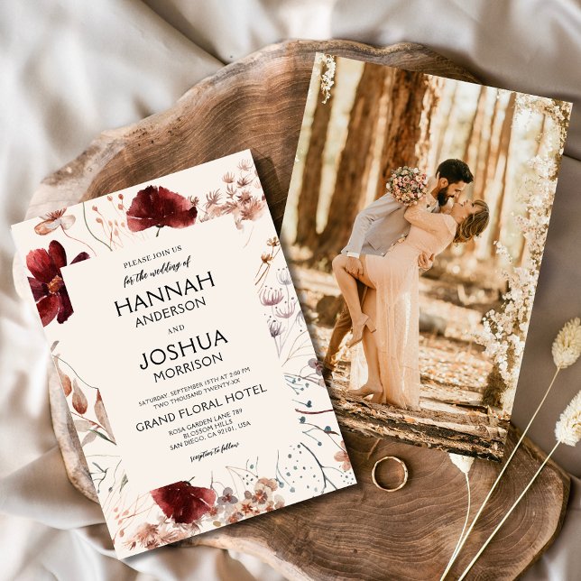 Invitation Boho Fleur sauvage Beige Photo Mariage Instagram (Créateur téléchargé)