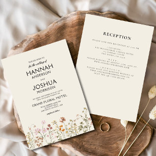 Invitation Boho Fleur sauvage beige tout en un Mariage couleu