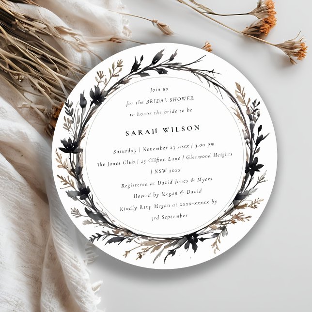 Invitation Boho Fleur sauvage Black Fall Fête des mariées de  (Créateur téléchargé)