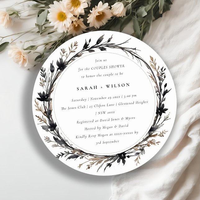 Invitation Boho Fleur sauvage Black Fall Wreath Couples Douch (Créateur téléchargé)