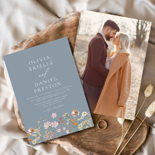 Invitation Boho Fleur sauvage Bleu poussiéreux Photo Jardin M