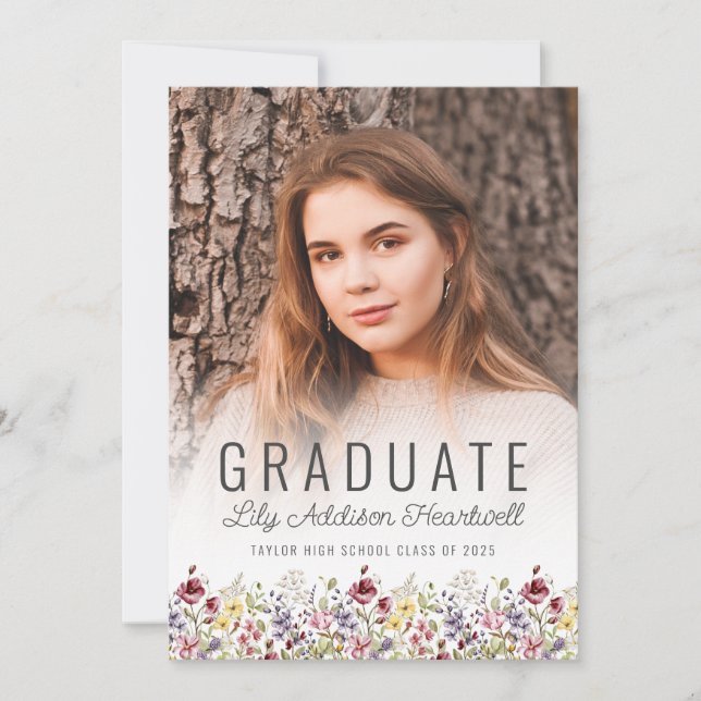 Invitation Boho Fleur sauvage Blush rose Photo Grad Faire-par (Devant)