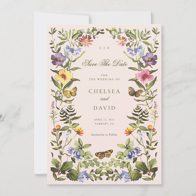 Invitation Boho Fleur sauvage Botanique vintage Enregistrer L (Devant)