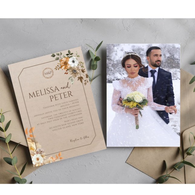 Invitation Boho Fleur sauvage Brown Mariage photo (Créateur téléchargé)