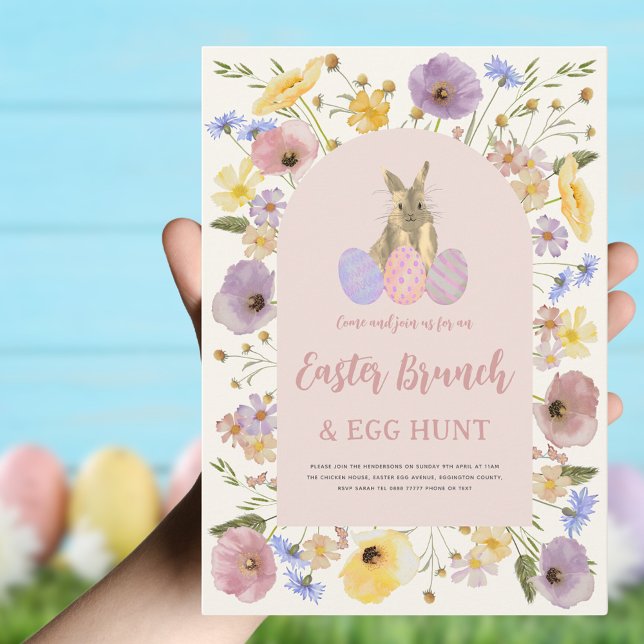 Invitation Boho Fleur sauvage Brunch de Pâques et chasse aux  (Boho Easter egg hunt and brunch invitation )