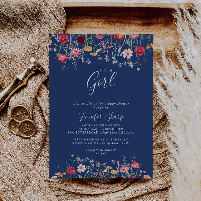 Invitation Boho Fleur sauvage C'est une fille Baby shower (Créateur téléchargé)