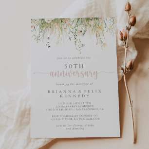 Invitation Boho Fleur sauvage de verdure 50e anniversaire Mar