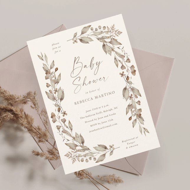 Invitation Boho Fleur sauvage Élégant Baby shower Floral (Boho wildflower elegant floral ivory baby shower invitation.)