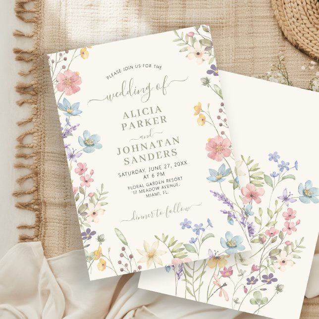 Invitation Boho fleur sauvage élégant écriture sage florale m (Créateur téléchargé)