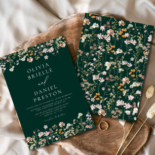 Invitation Boho Fleur sauvage Emerald Green Garden Mariage
