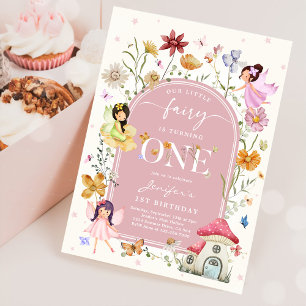 Invitation Boho Fleur sauvage Fairy 1er fête d'anniversaire