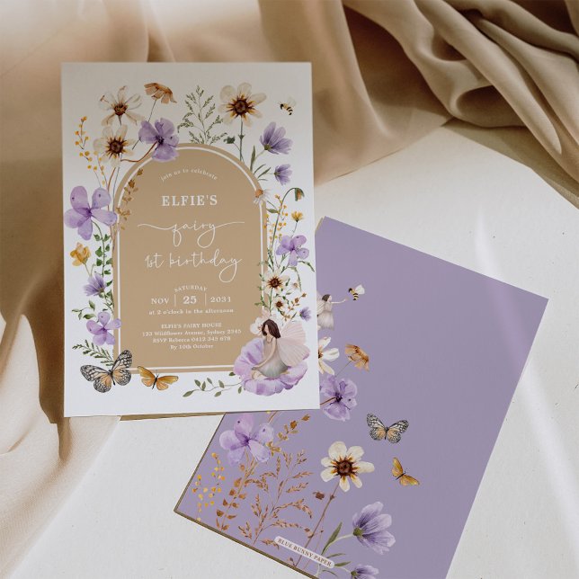 Invitation Boho Fleur sauvage Fairy Premier anniversaire Gard (Créateur téléchargé)