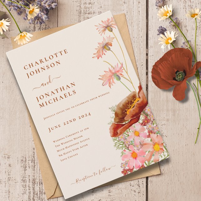 Invitation Boho Fleur sauvage Fall (Wildflower boho fall wedding invitation )